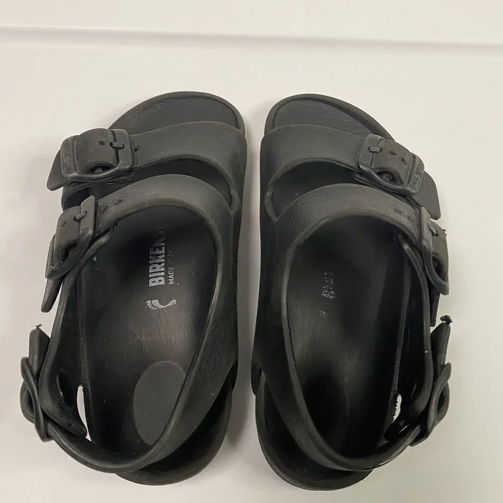 Birkenstock Milano‎ Eva Kids Black Rubber Slingback Sandals Size 28 US 10 - flaw